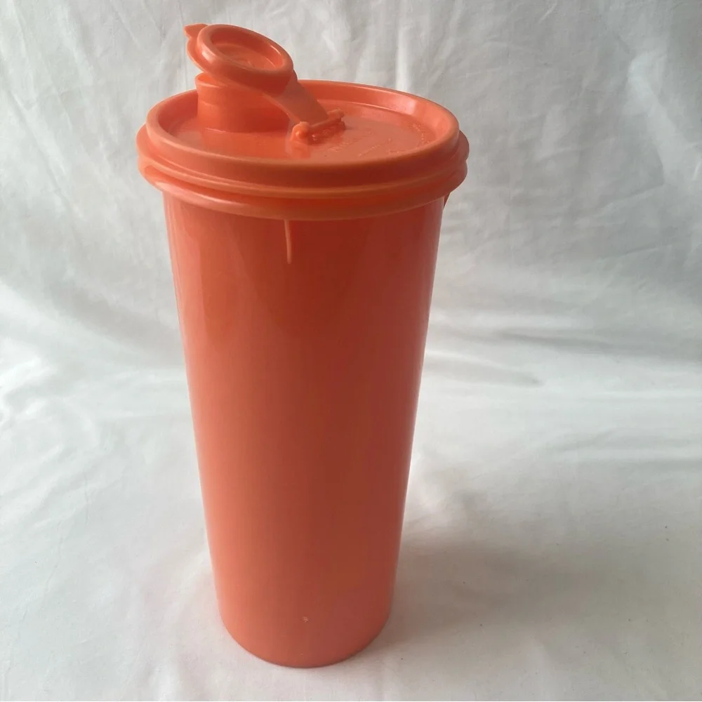 Tupperware Vintage Orange Travel Tall Cup 262 w Lid 603 Retro 80s Flip Top Sip
